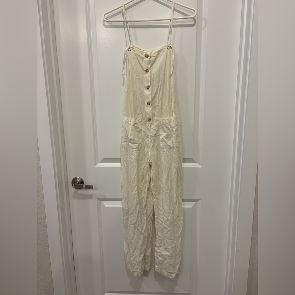 Billabong Cream Button-Up Jumpsuit